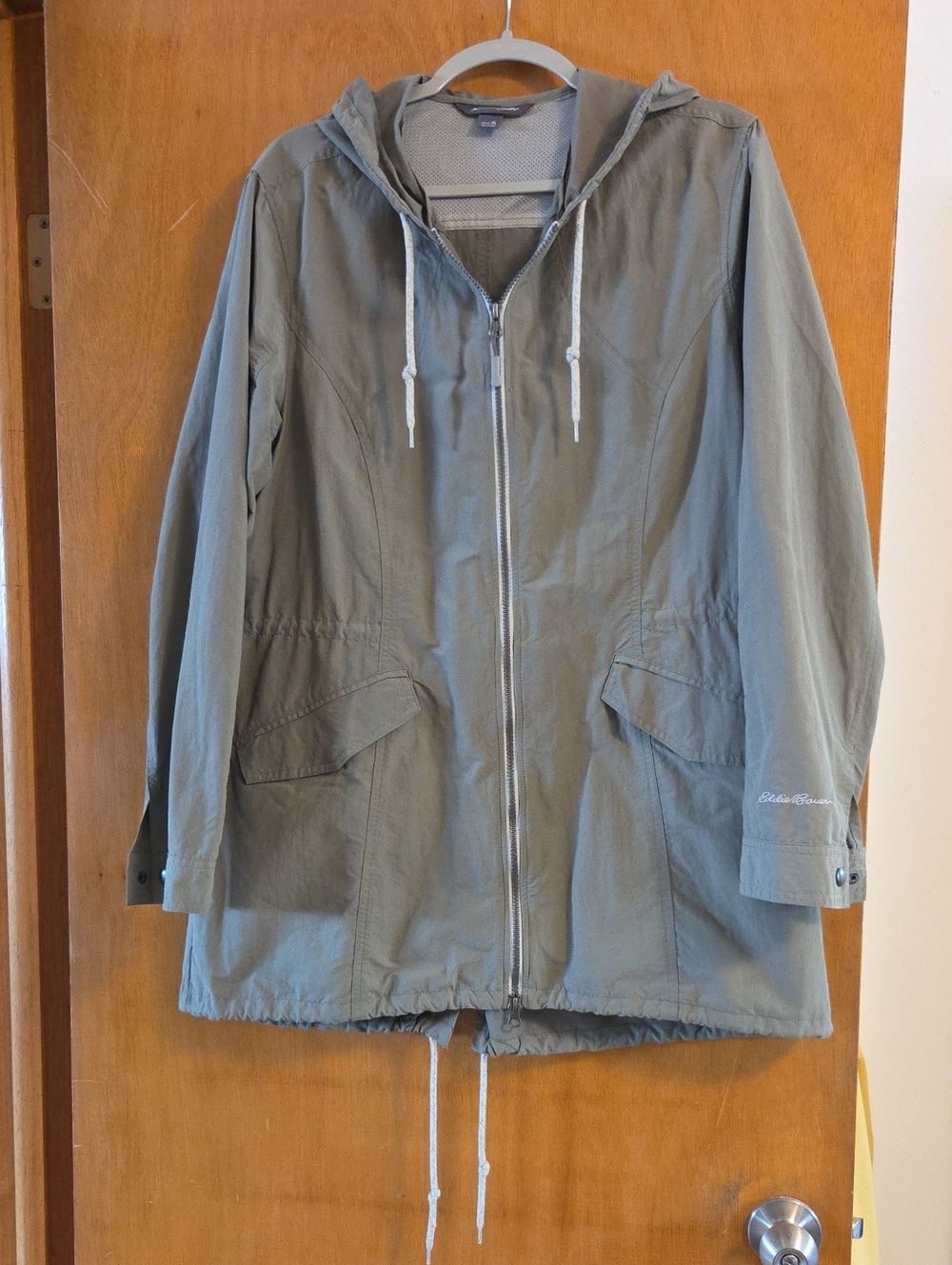 Eddie Bauer Olive Hooded Zip-Front Rain Jacket